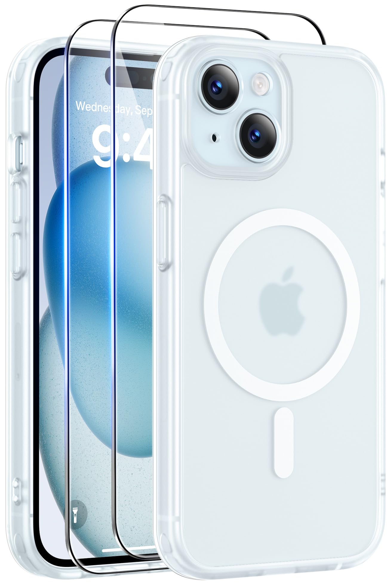 Qasyfanc Magnetic for iPhone 15 Case with 2 Tempered Glass Screen Protector, Compatible with MagSafe, Full Camera Protection, [Anti-Yellowing] Shockproof Protection Phone Case, Clear — view 32