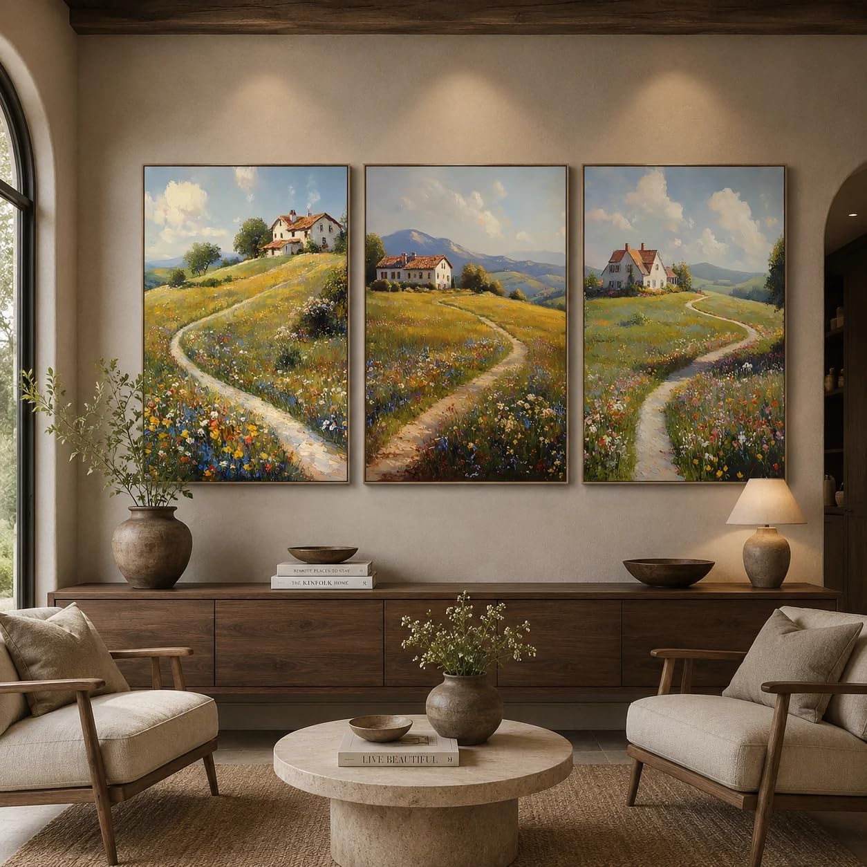 Cuadro decorativo de paisajes, pintura nórdica sobre lienzo con motivos botánicos, póster botánico de flores silvestres para la decoración del dormitorio y la sala de estar (20x30cm x 3/marco interno)