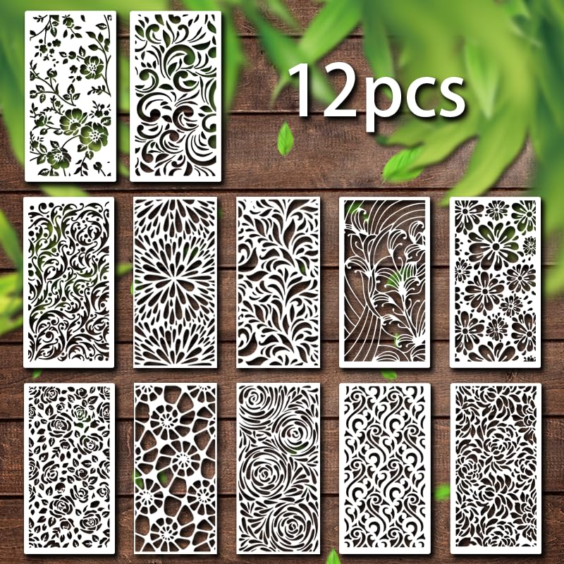 12 Stencil Floreali Per Pittura Fai Da Te: Set Con Scatola Anelli, Motivi Vari - copertina