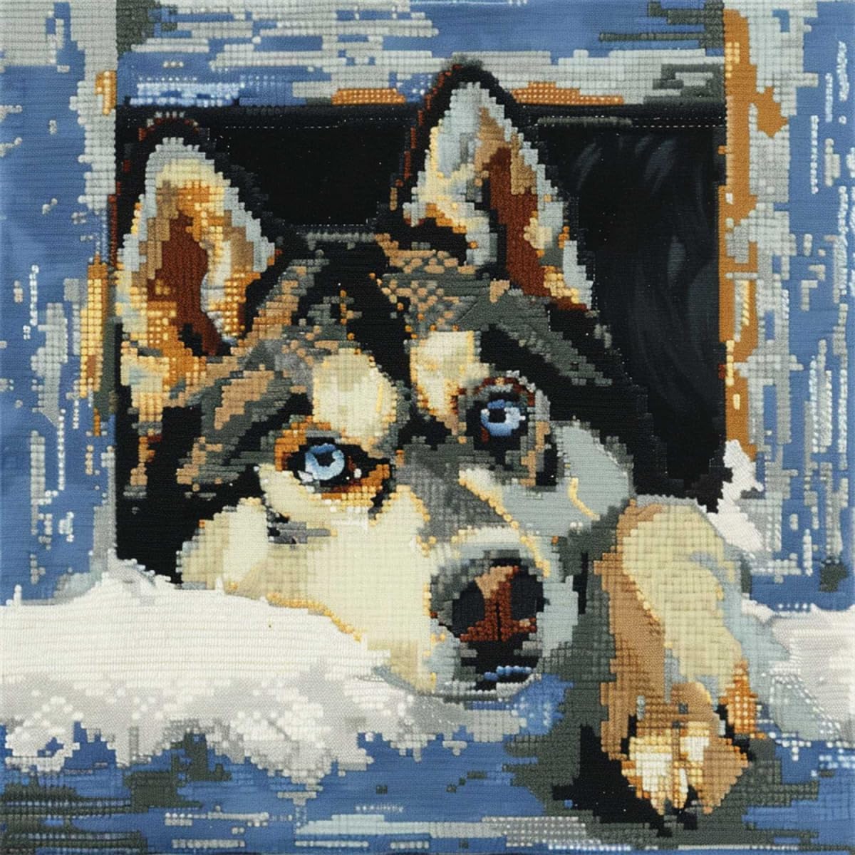 Rkflgew C Diy Hook Latch Kit Husky Ushion Making Kit Dog Animal Latch Hook Ushion Kit，Diy Pillow Over Making Raft Printed Anvas For Beginners Embroidery Rafting Pillow 43X43cm