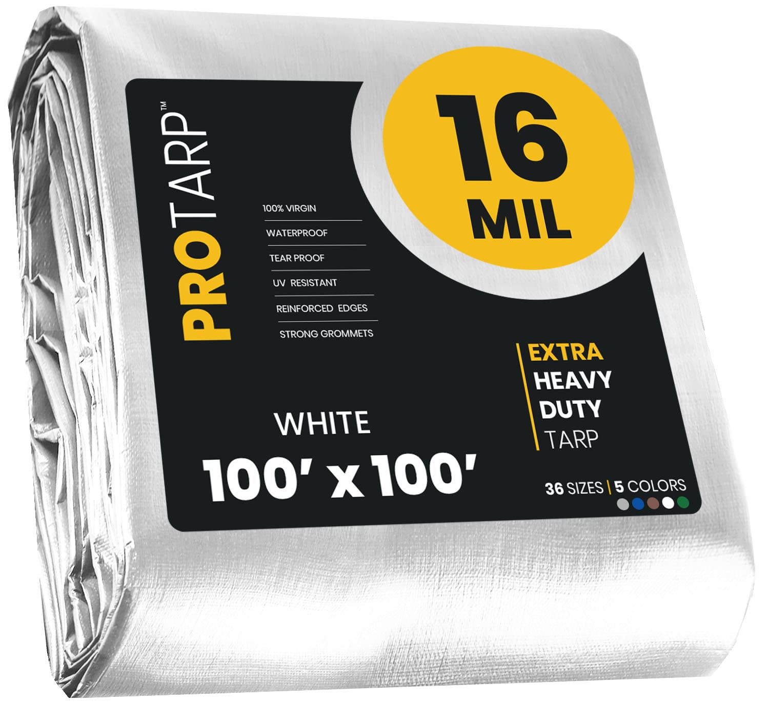 Extra Heavy Duty 16 Mil Tarp Cover, Waterproof, UV Resistant, Rip and Tear Proof, Poly Tarpaulin with Reinforced Edges for Roof, Camping, Patio, Pool, Boat. (White 100′ X 100′)