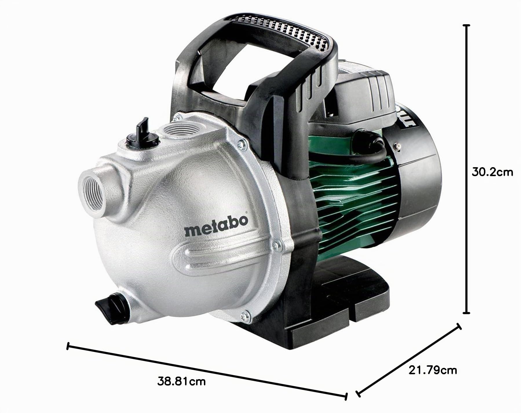 Metabo pompa da giardino P 2000 G – 600962000 – Pompa per irrigazione con portata di 2000 l/h – Ideale per 1-2 irrigatori – 450 W, 3 bar, altezza di mandata 30 m