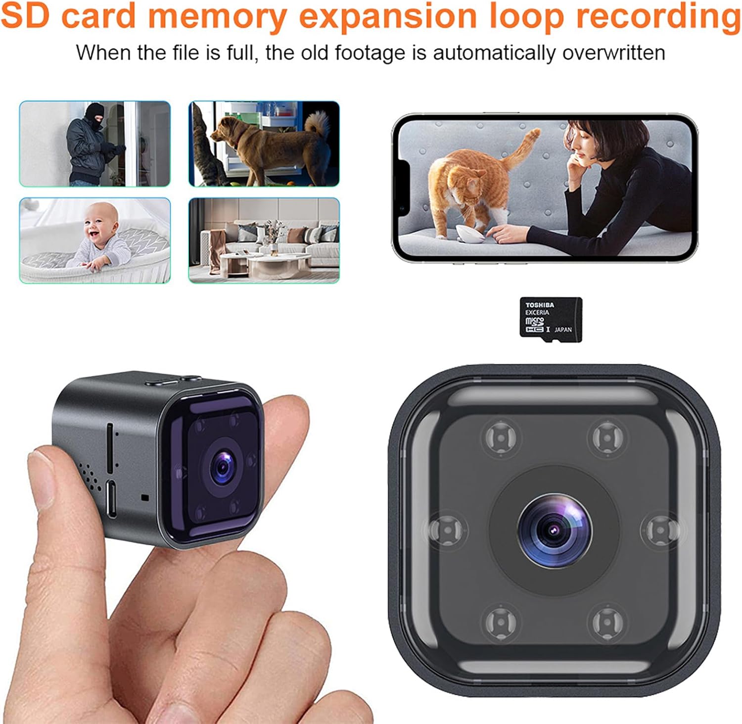 Guardhouse Mini Camera, Two Way Audio, 120°Pan Tilt Rotation, Local MicroSD Card Storage, WiFi Remote Mobile App Control for Indoor,Outdoor Security Camera for Homes and Retail Stores (Camera+32G)