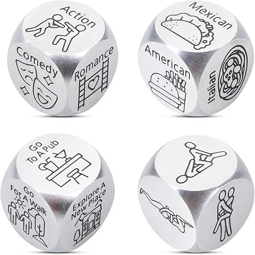 4 dados de noche de cita para parejas, regalos del día de San Valentín para él, dados de comida, dados de amor para adultos, parejas, ideas de