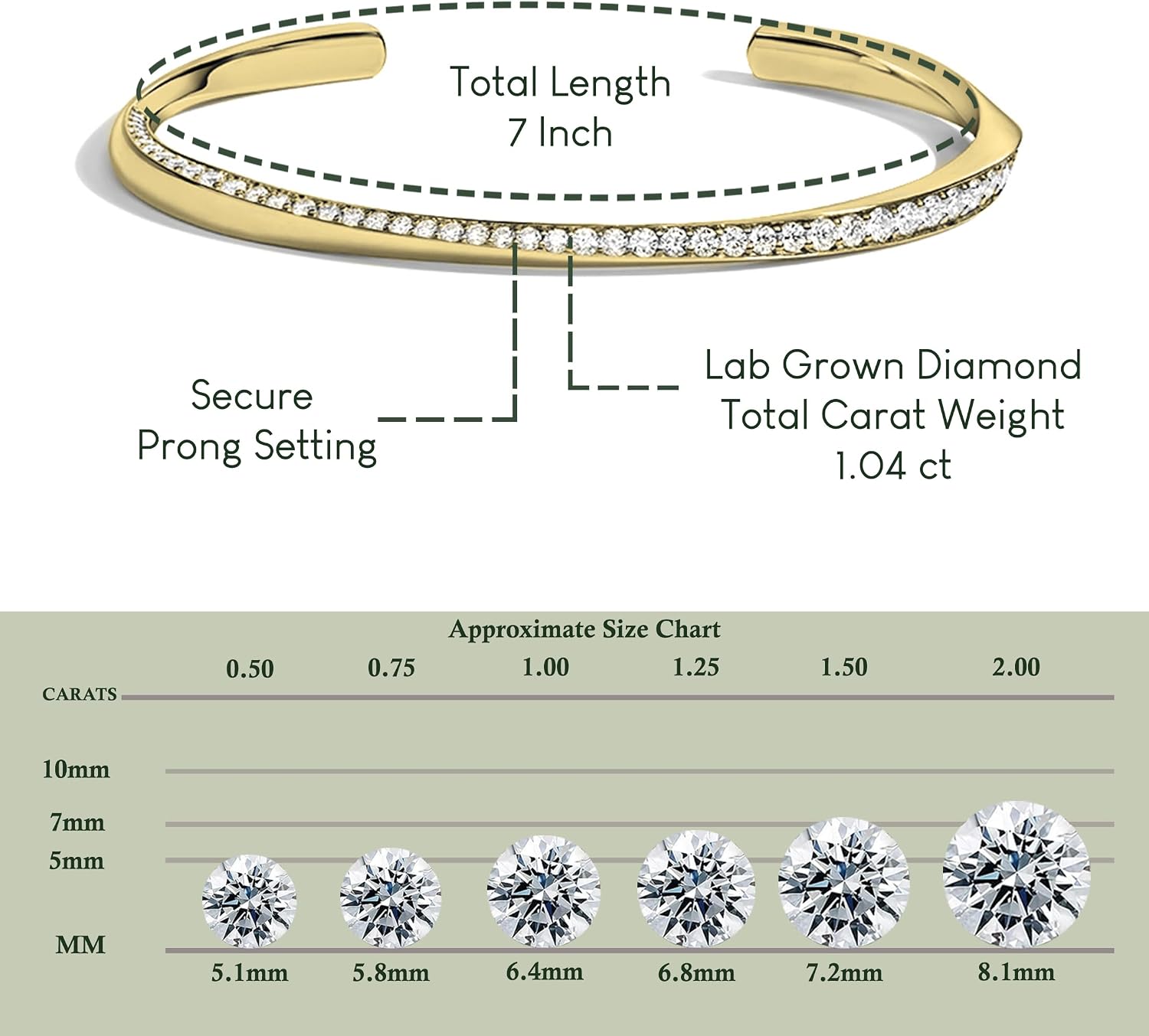Round Lab Grown White Diamond Open Cuff Bangle Bracelet