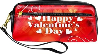 Astuccio per penne, astuccio in pelle PU resistente, per scuola e ufficio, San Valentino, motivo: cuore rosso