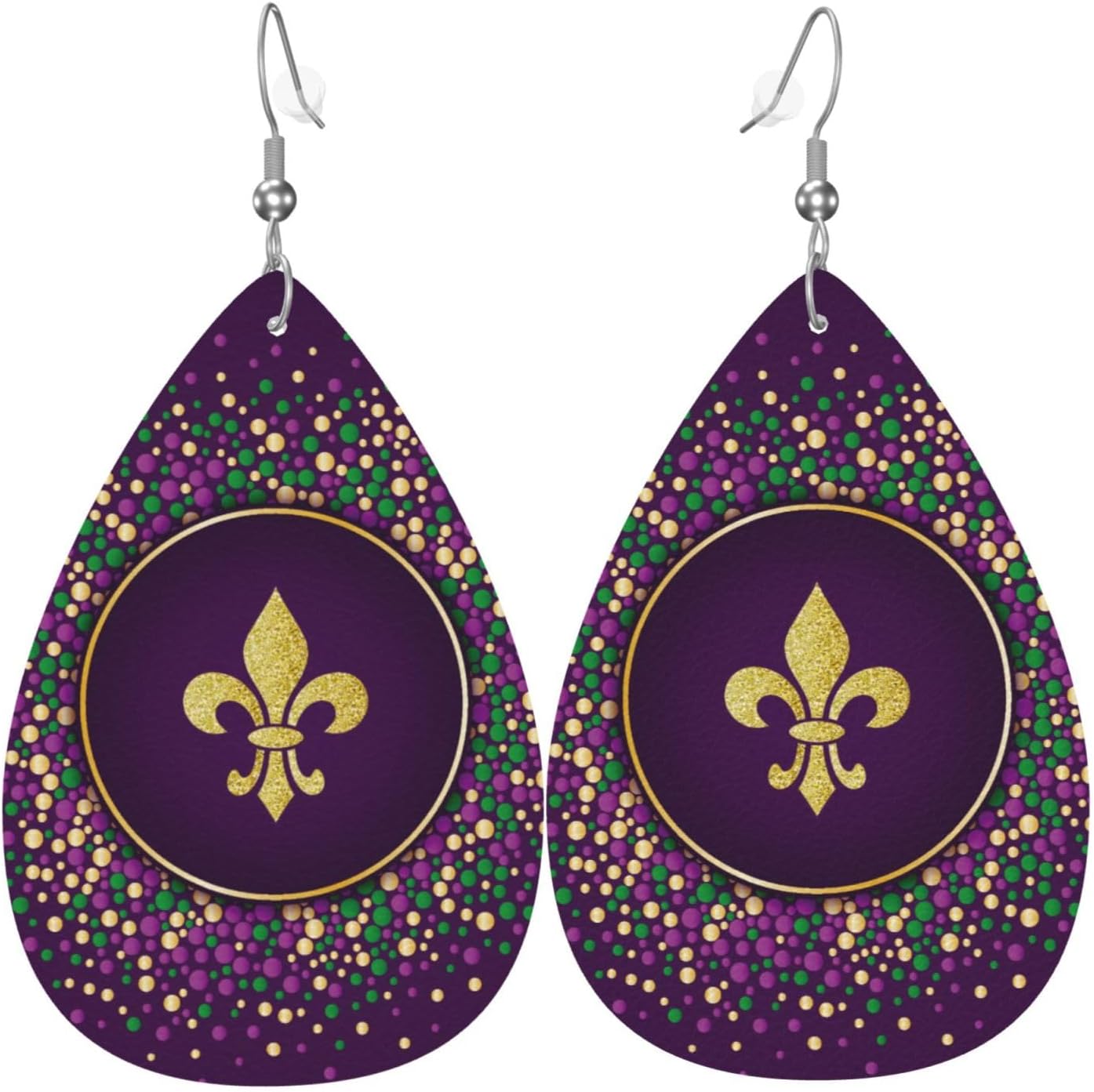 Mardi Gras Teardrop Earrings For Women Faux Leather Earrings Dangle Earring Jewelry