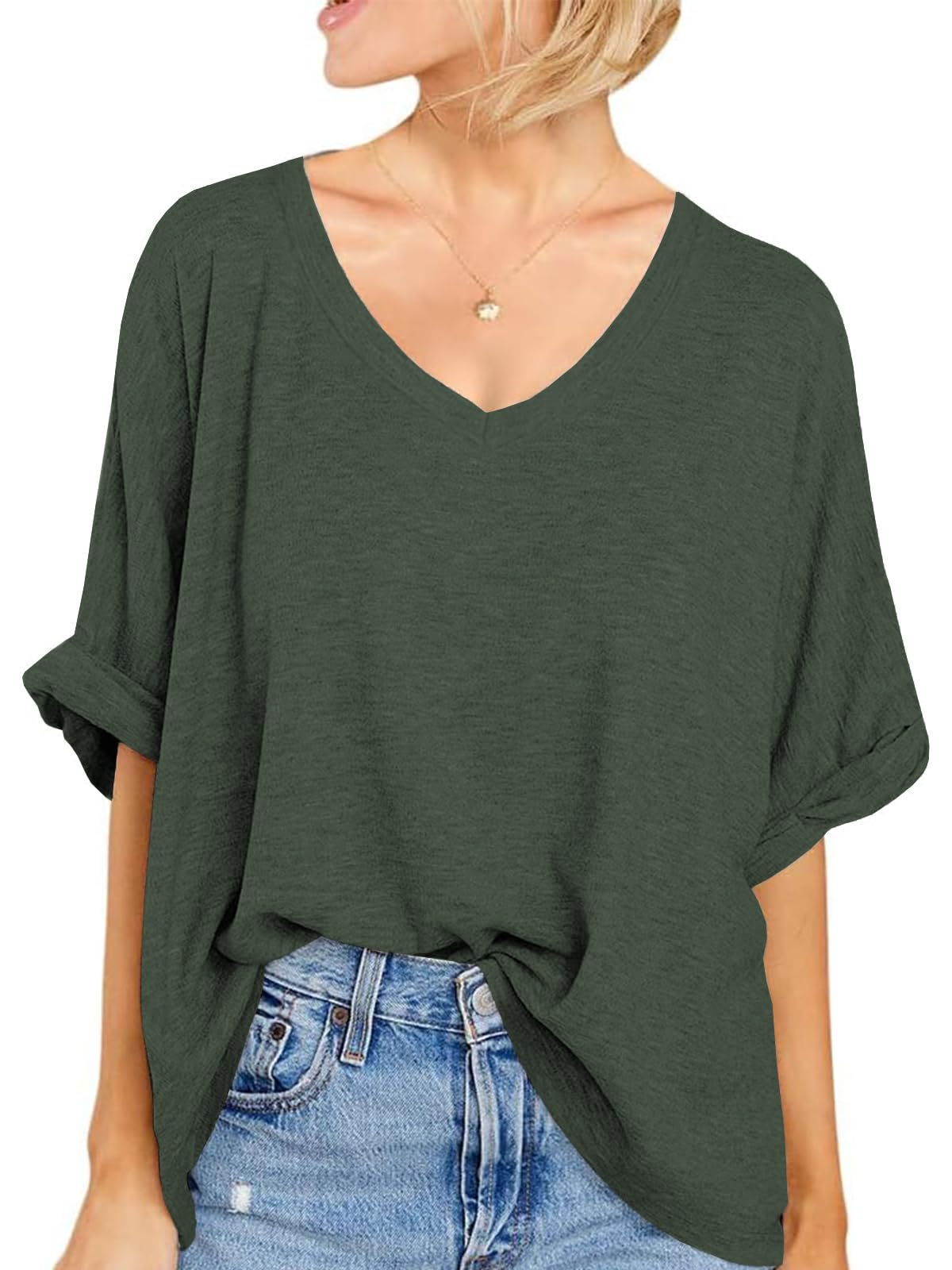 Mcnlyce T Shirt Damen Oversize Sommer Tshirt V Ausschnitt Kurzarm Basic Oberteile Locker Lässig