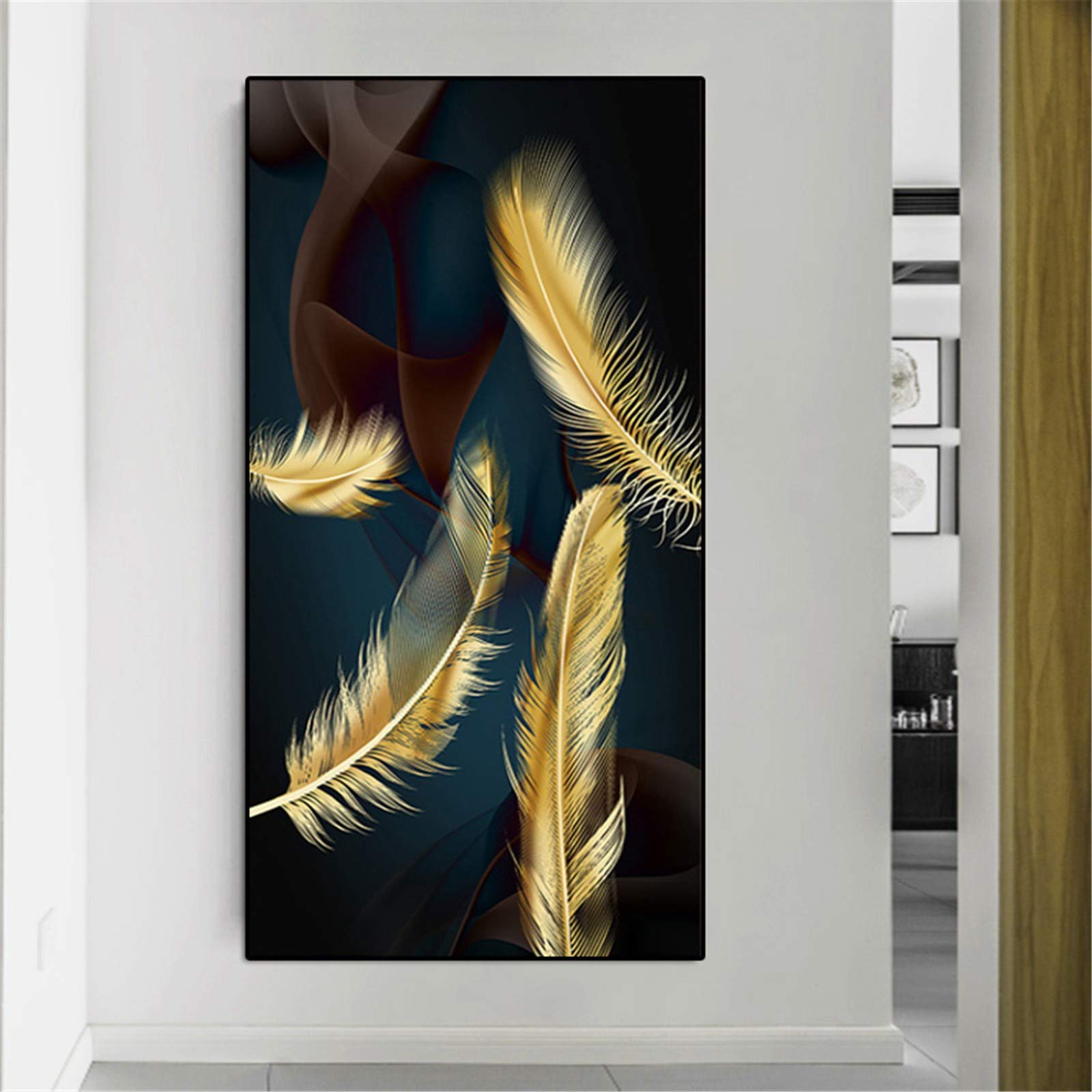 Diamond painting plume d'or grand format pour décoration salon chic