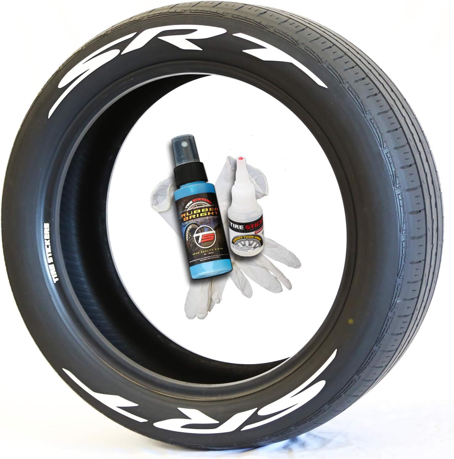 Tire Stickers SRT Logo - Dodge SRT Tire Lettering Add-On Accessory - Easy DIY with 2oz Touch-Up Cleaner / 19-21 Inch Wheels / 1.50 Inches/White / 8 Pack