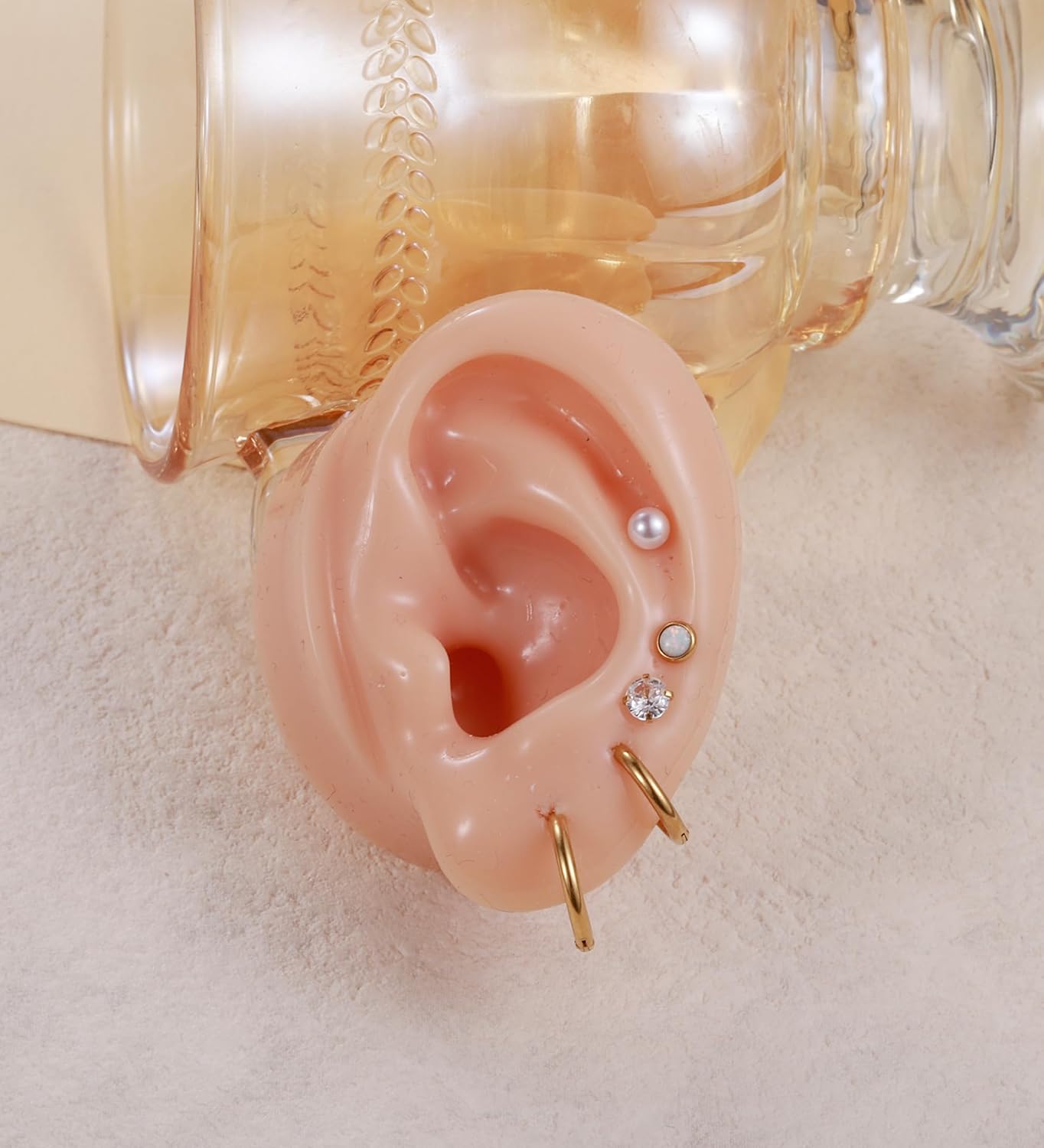 Hypoallergenic Surgical Steel Earrings for Sensitive Ears 14K Gold Flat Back Earrings for Women CZ Opal Peral Screw Back Cartilage Earring 20G Helix Small Hoop Earrings for Multiple Piercing - Image 6