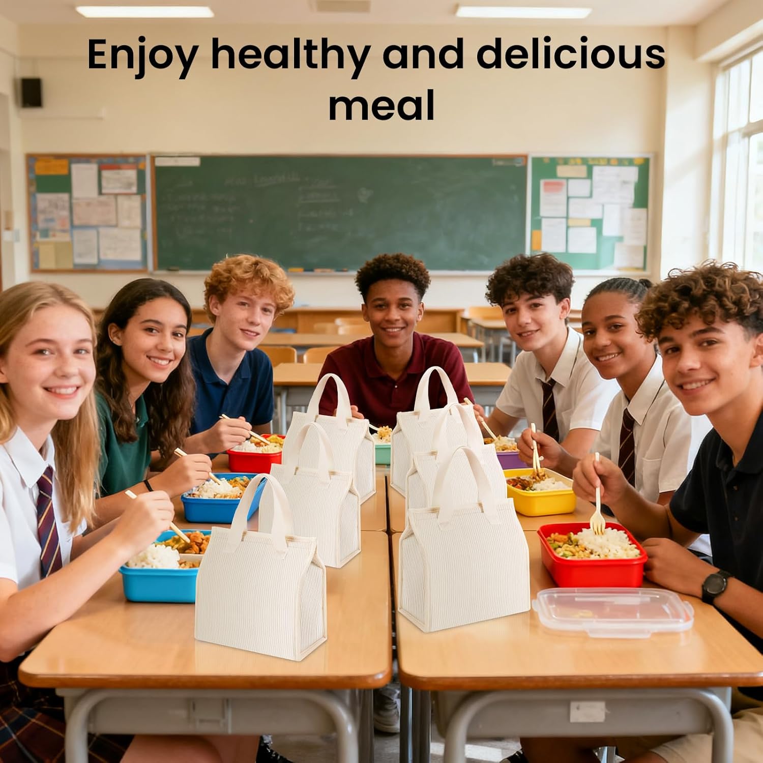 12 Pack Beige Lunch Bags Bulk Insulated Lunch Bag for Women Men Waterproof Reusable Portable Leakproof Tote Large Lunch Box for Office Work School Beach or Travel