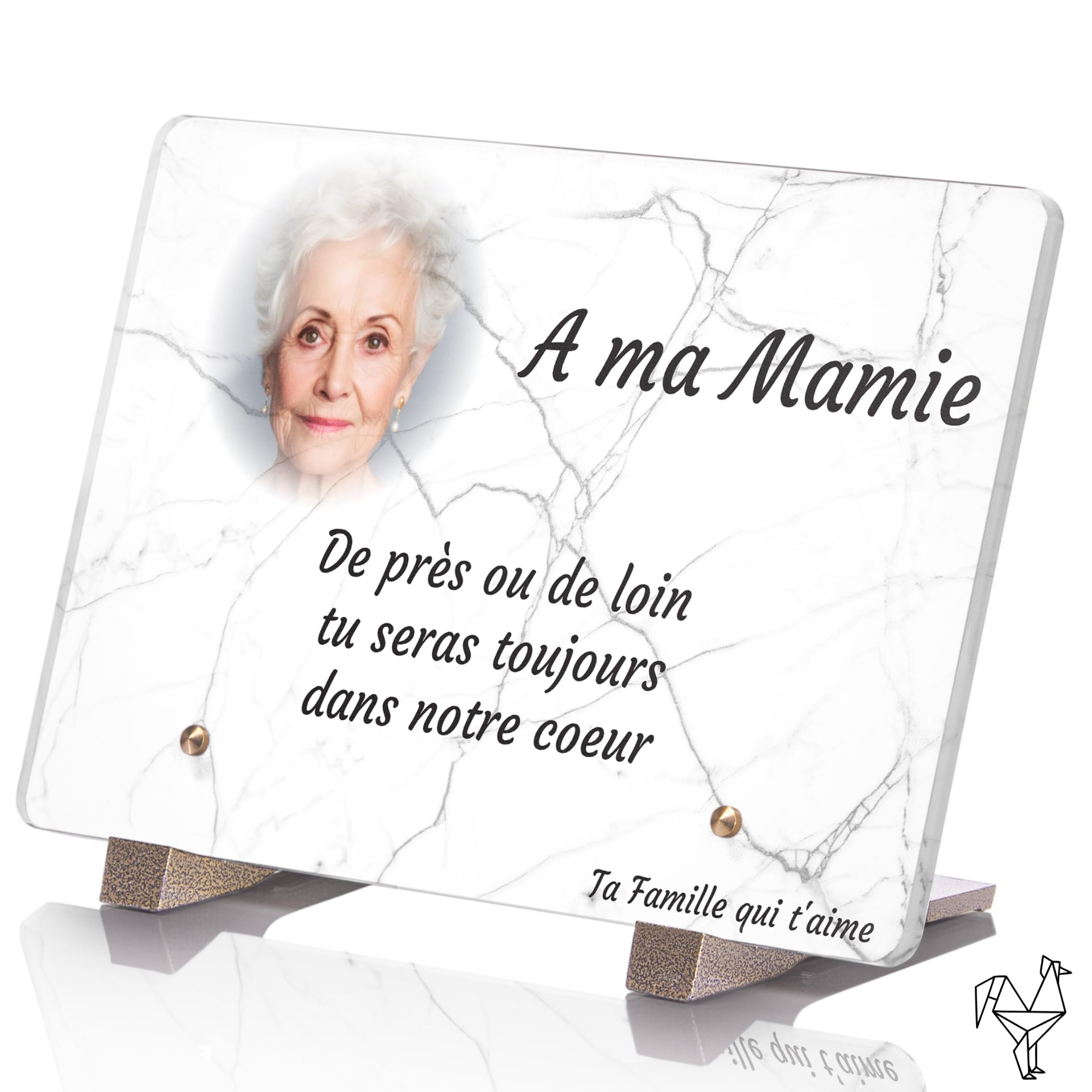 Plaque Funéraire Personnalisable avec Photo - Effet Marbre - Plaque Funéraire Personnalisée avec Photo sans Inter funéraire - Résistante aux Intempéries et Traitée Anti UV (22,5x15 cm (Moyen))