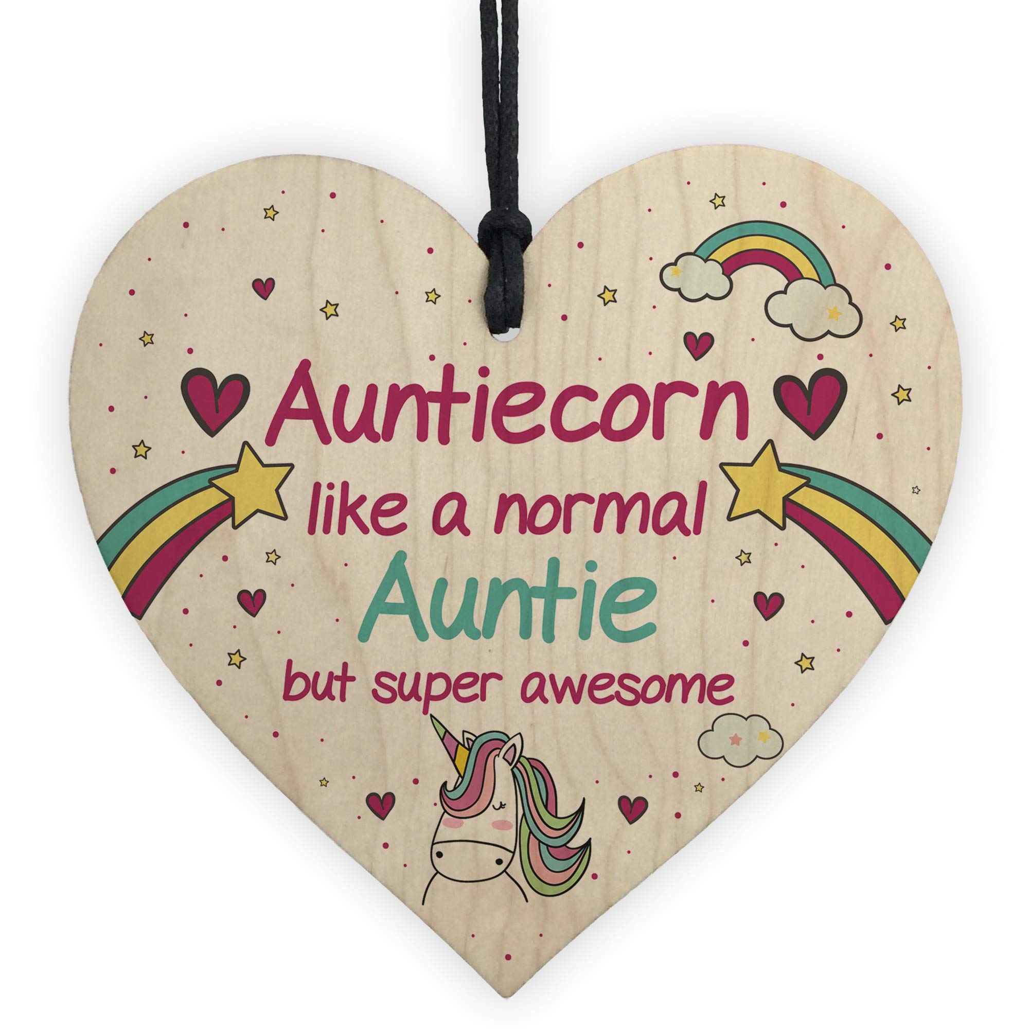 Gift For Auntie Birthday Christmas Hanging Heart Wooden Novelty Sign Unicorn Plaque