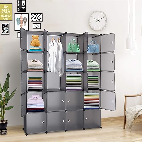 Miniatura 2 de Armario portátil, armario modular de plástico para almacenamiento de ropa con puertas, cubo organizador de bricolaje, estantería combinada para