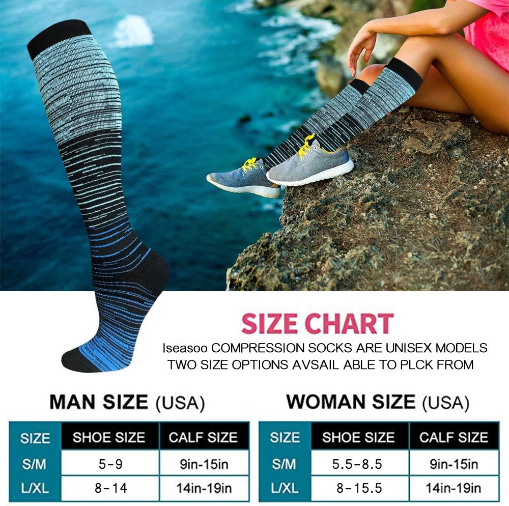 Iseasoo Copper Compression Socks For Men & Women Circulation-Best For Running Hiking Cycling 15-20 mmHg