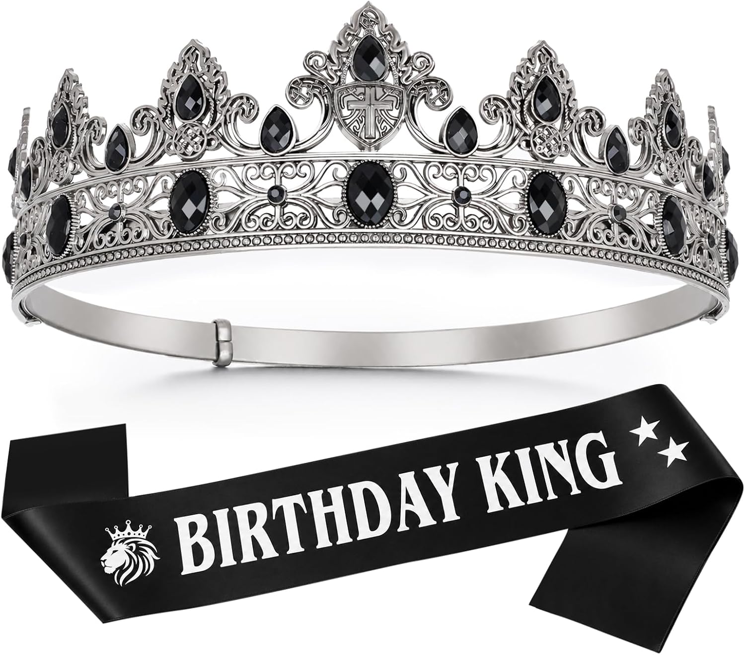 Silver King Crown and Birthday Sash Decoration Set for Men Royal Tiara