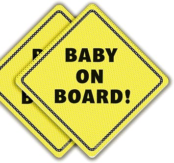 Baby On Board Sticker Sign - Essential for Cars - 2 Pack, 5.5" by 5.5" - Bright Yellow and See-Through On Window - Best Safety Signs - No Need for Suction Cup or Magnet - Durable and Strong Adhesive