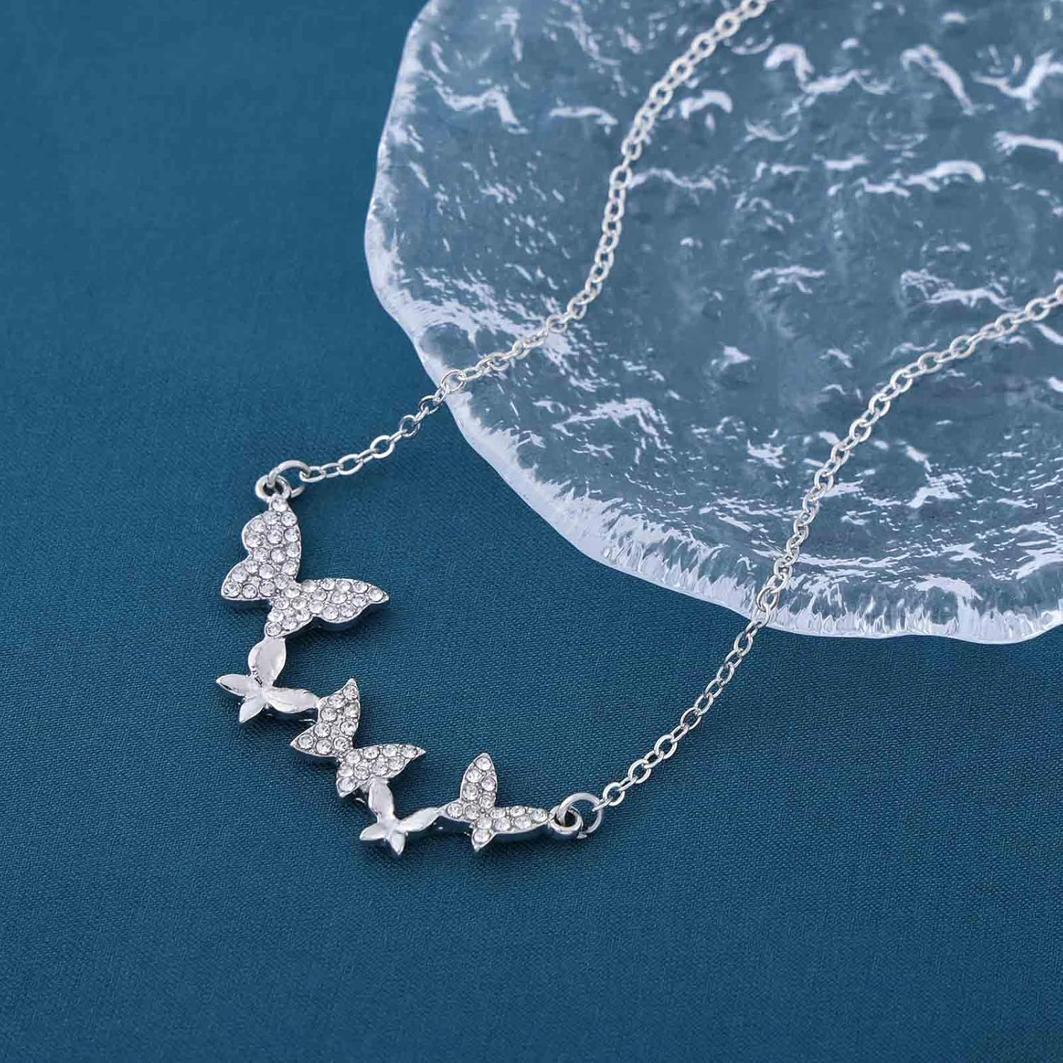 Vintage Crystal Butterfly Choker Necklace Silver Rhinestone Butterfly Pendant Necklace Pave Cz Butterfly Necklace Boho Butterfly Chain Necklace Jewelry for Women - Image 4