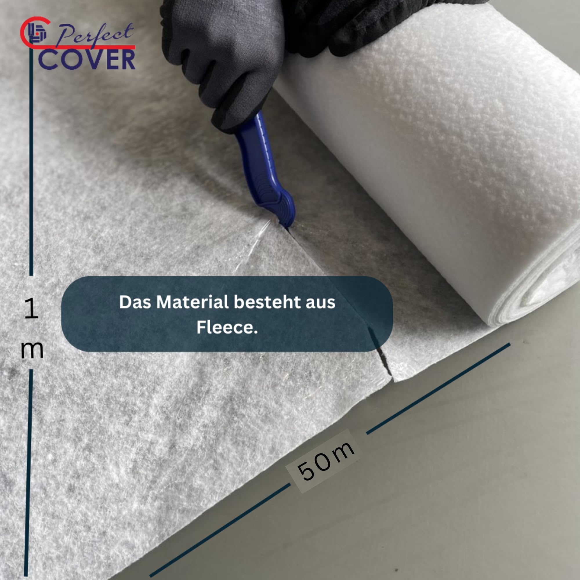 Perfect Cover Eco Malervlies Selbstklebend 50m² | 160 g/m² – Abdeckvlies für Bodenschutz bei Renovierung, Flüssigkeitsdicht, Rutschfest und Nachhaltig