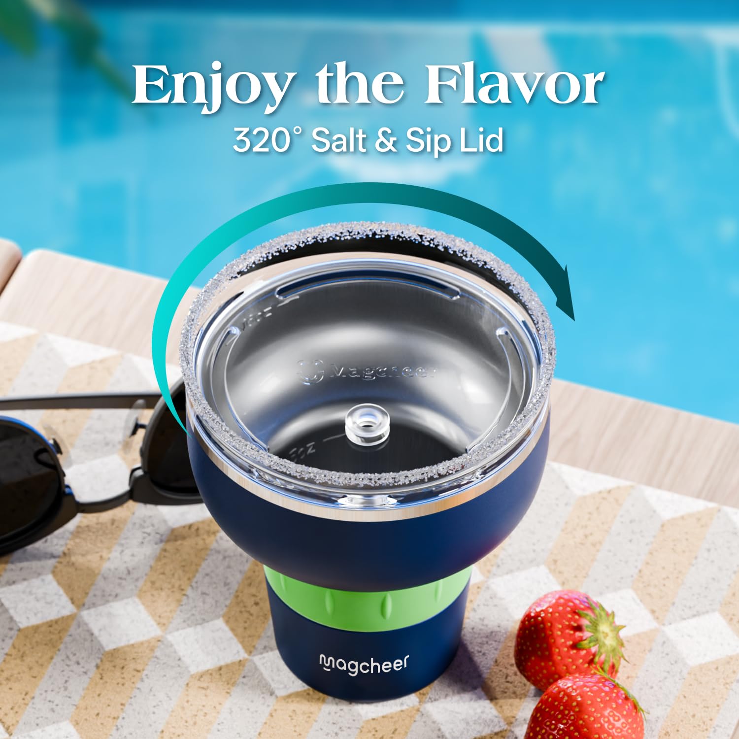 magcheer 500ml Potable Margarita Tumbler Isoliert | Travel Margarita Cup mit Deckel & Strohhalm | Cocktail Gläser to Go | Tolles Geschenk für Poolpartys und Urlaub(Dunkelblau)