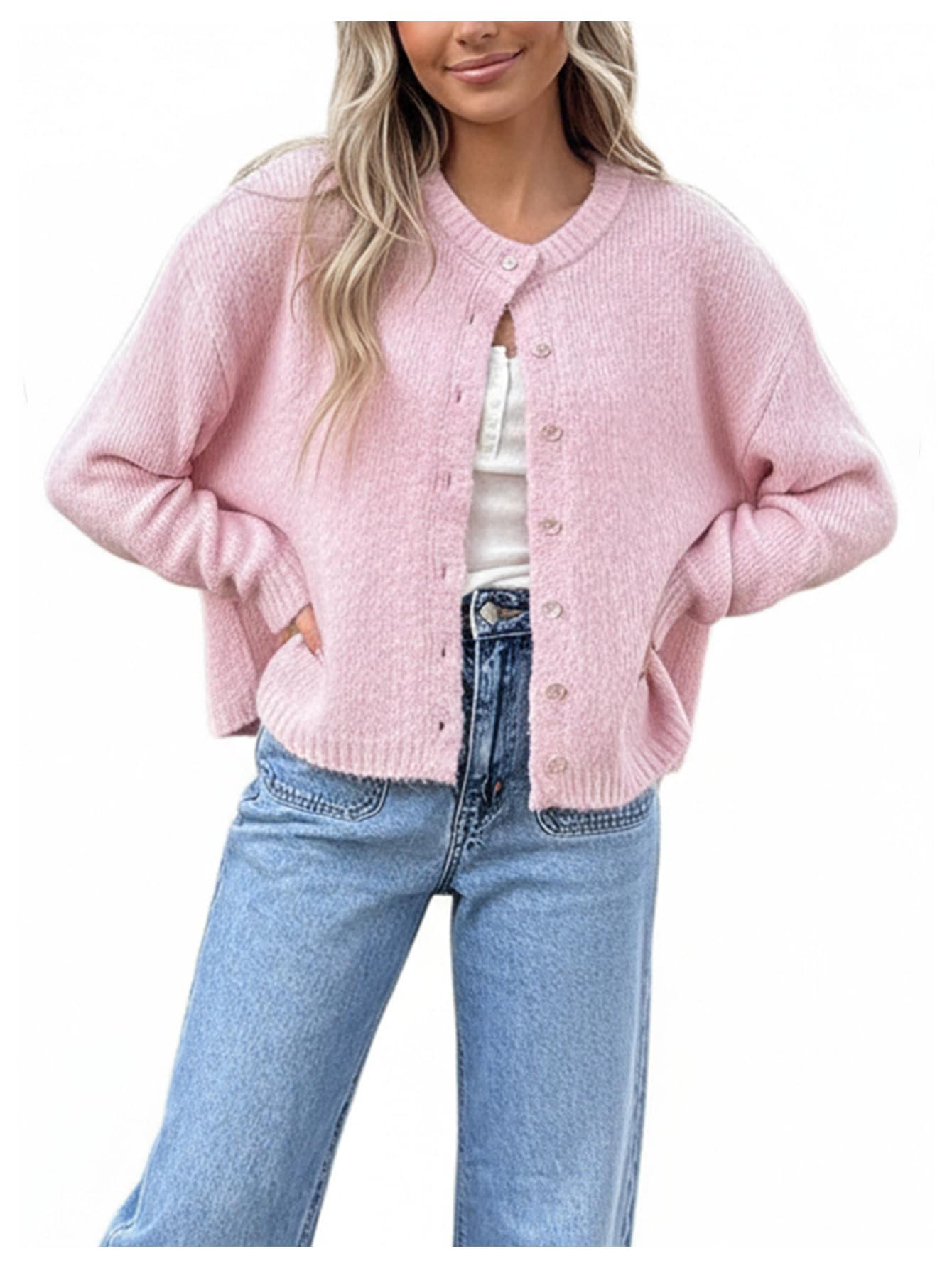 SOLY HUX Womens Button Up Cardigan Sweaters Crew Neck Long Sleeve Knit Tops Basic Casual Outerwear