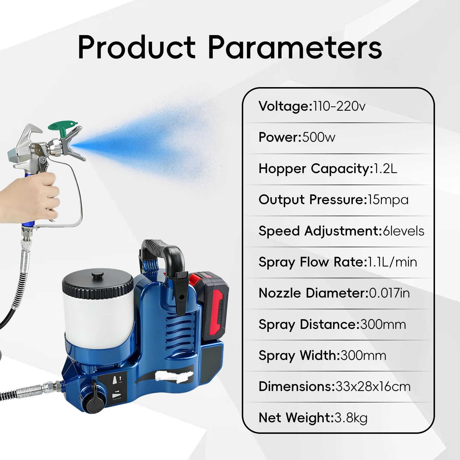 Máquina de Pintar Airless Inalámbrica, Pistola Pulverizadora Portátil 2Battery