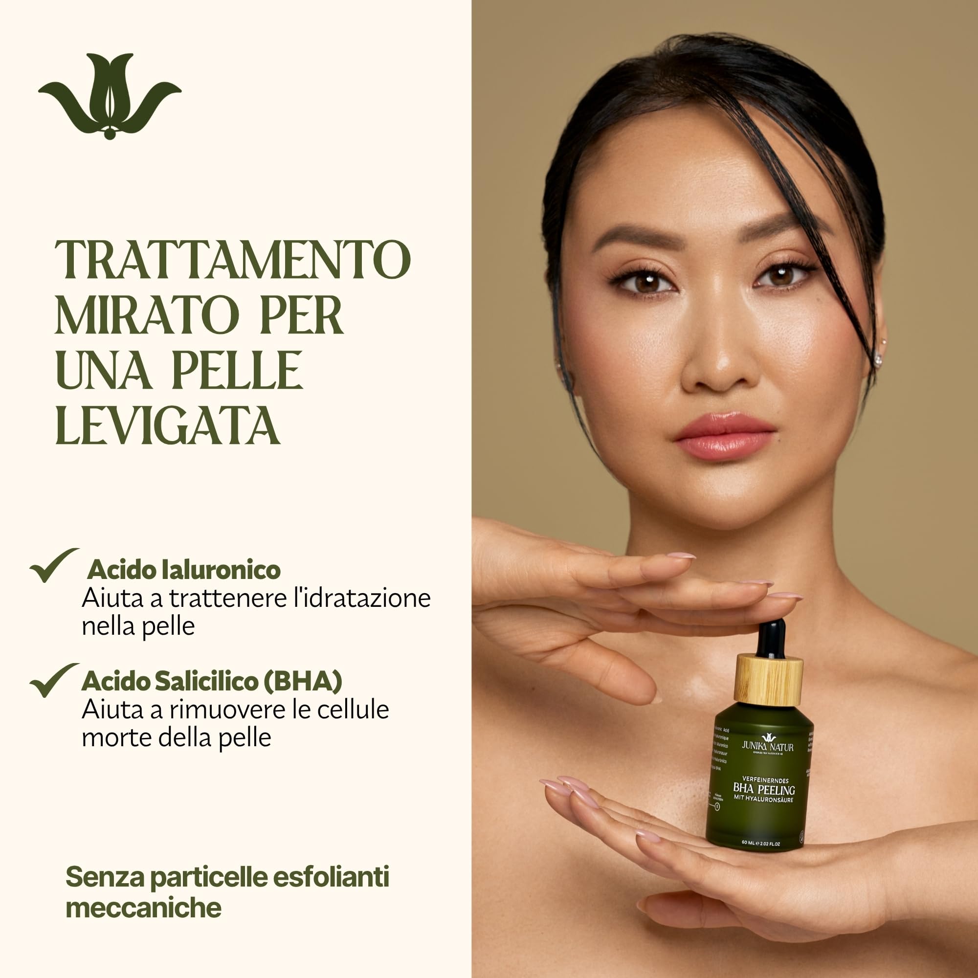 Peeling BHA con Acido Ialuronico 60 ml – Esfoliante Viso con Acido Salicilico Uomo e Donna – Minimizza i Pori – Contro Imperfezioni e Punti Neri – Affina la Pelle – Vegano