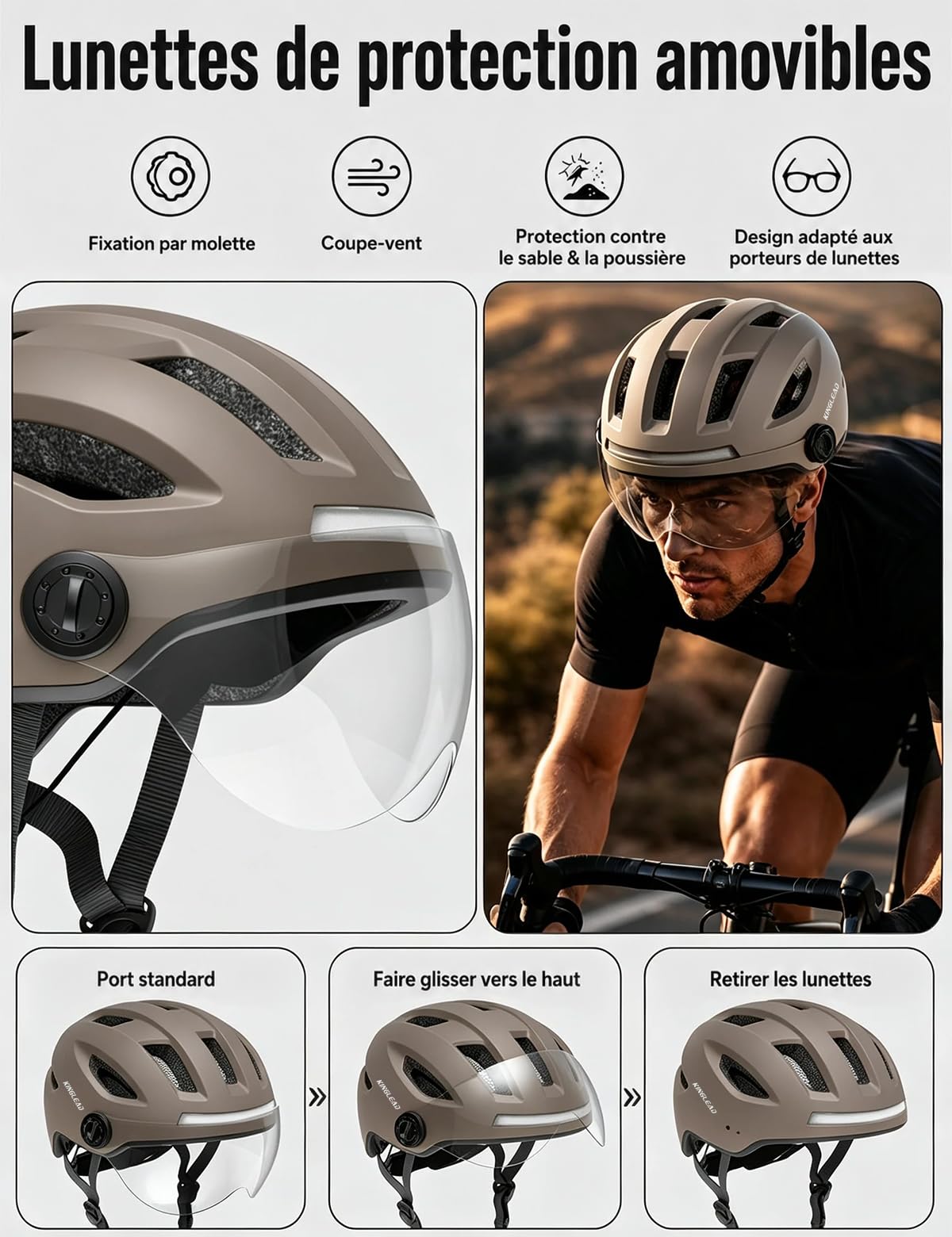 KINGLEAD Casque de vélo pour homme et femme avec clignotant, lumière et visière, casque de vélo adulte avec feu arrière LED USB, télécommande, casque de vélo électrique réglable pour Pedelec, scooter
