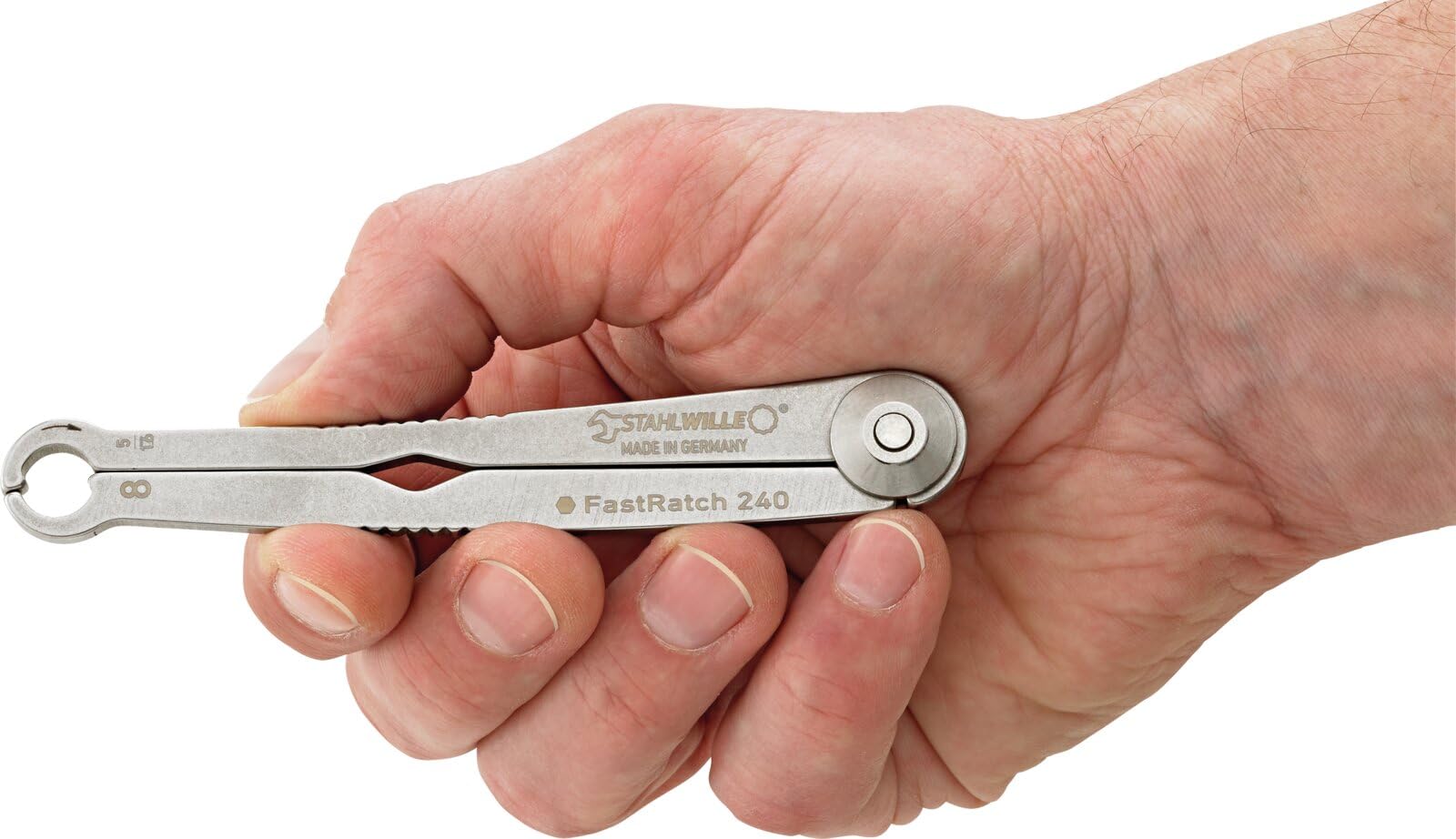 STAHLWILLE 240 8 | FastRatch Ratschenschlüssel 8 mm - 5/16 " | offener Ringschlüssel mit Ratschenfunktion, Maulschlüssel | ideal für Bremsleitungen, Überwurfmuttern | Made in Germany