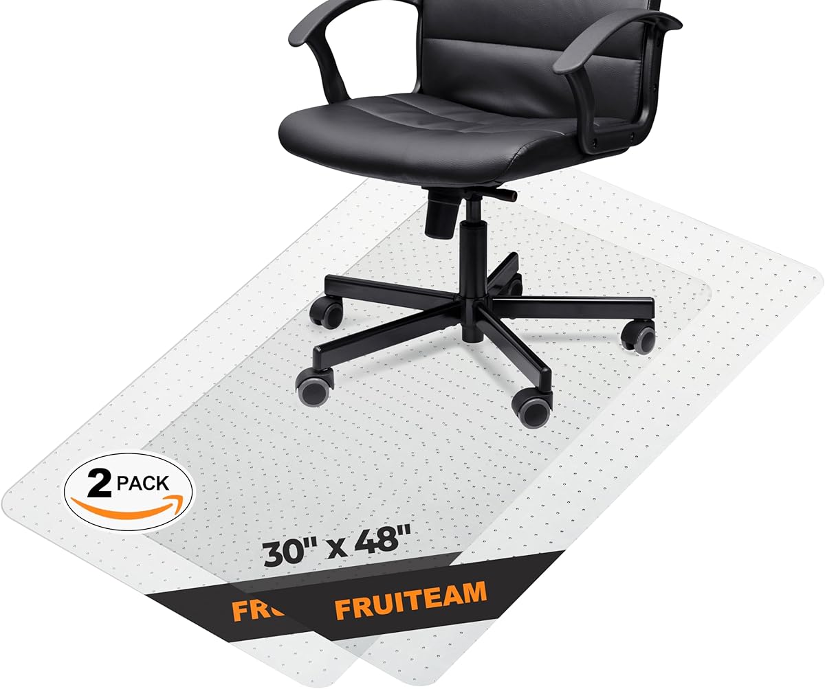 FRUITEAM 2 Pack 75 x 120 cm/30 x 48 inches Desk Chair Mar for Low Pile Carpeted Floors, Eco-Friendly Series Studded Carpet Office Chair Mats