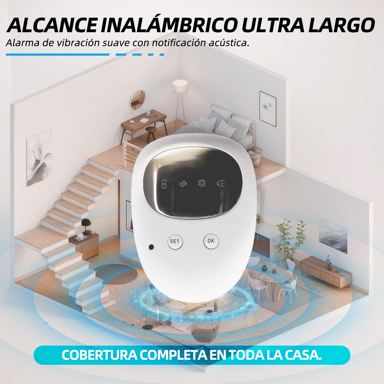 Alarma inalámbrica para enuresis, recargable por USB-C, alarma fuerte, vibración potente, alarma para enuresis, entrenamiento para ir al baño para niños (blanco)