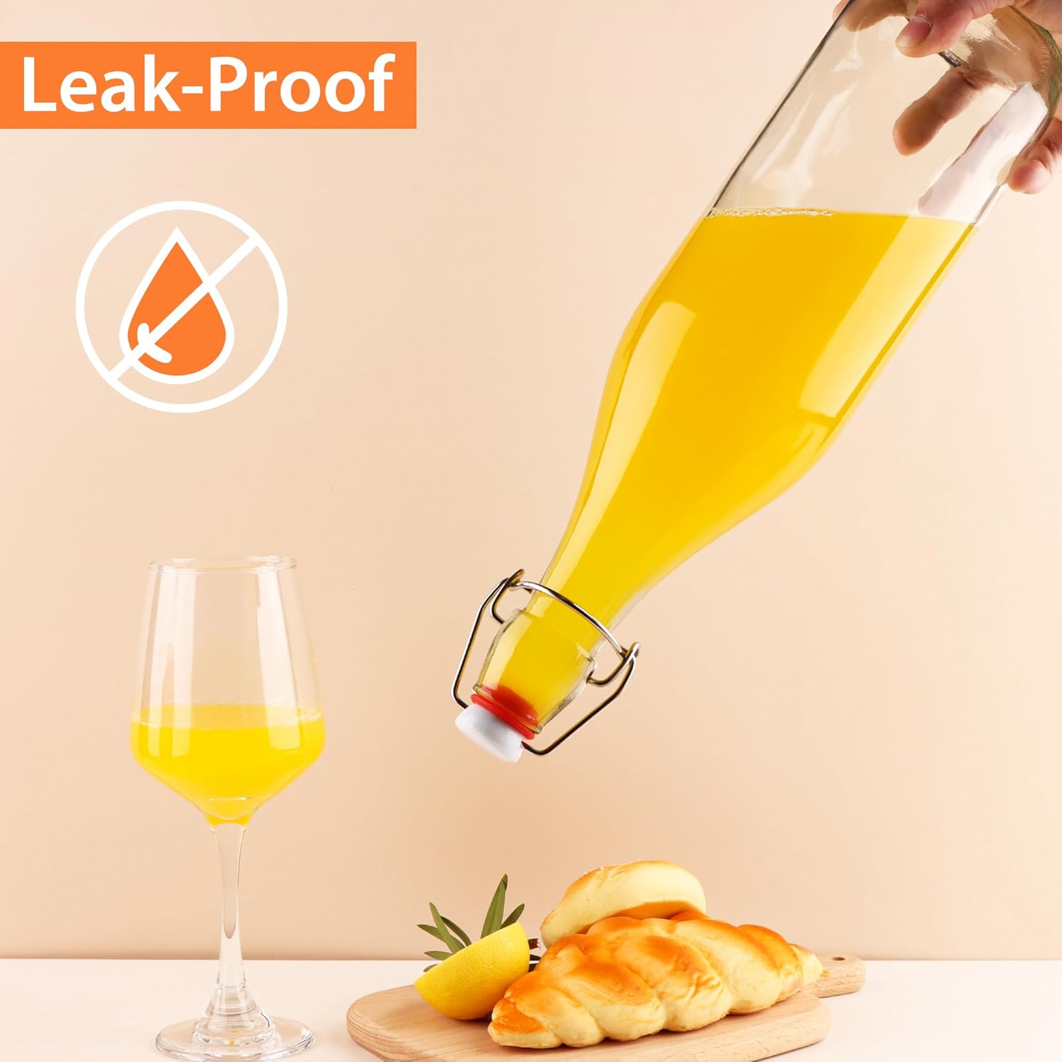 6 Pack 1 Liter Swing Top Glass Bottles, 33oz Flip Top Brewing Bottles with Airtight Stopper for Vanilla Extract, Kombucha, Beer, Kefir, Mead - Image 5