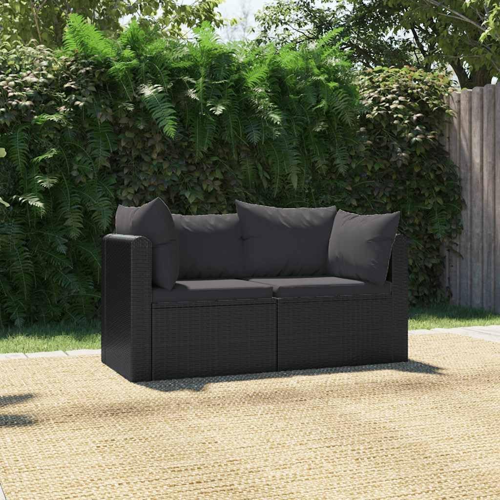 2pc Black Rattan Outdoor Sectional Sofa, 28" Modular Patio Loveseat, Weather-Resistant Frame, Adjustable Feet for Balcony Poolside