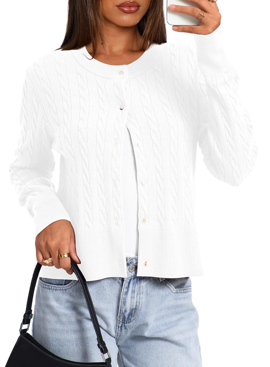 Darong Womens Long Sleeve Cable Knit Cardigan Sweater Fall Winter 2025 Open Front Button Up Outfits Fashion Clothes