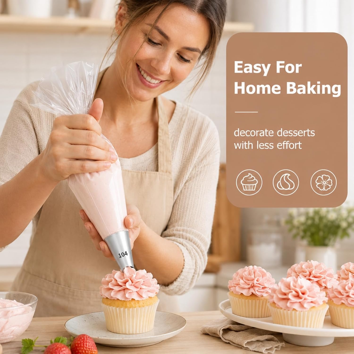 5 Pcs 104 Flower Piping Tip,Stainless steel