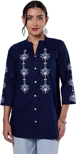 Amazon Brand - Myx Women's Pure Cotton Embroidered Short Kurti | Tunic | Short Kurta (Available in Plus Sizes)
