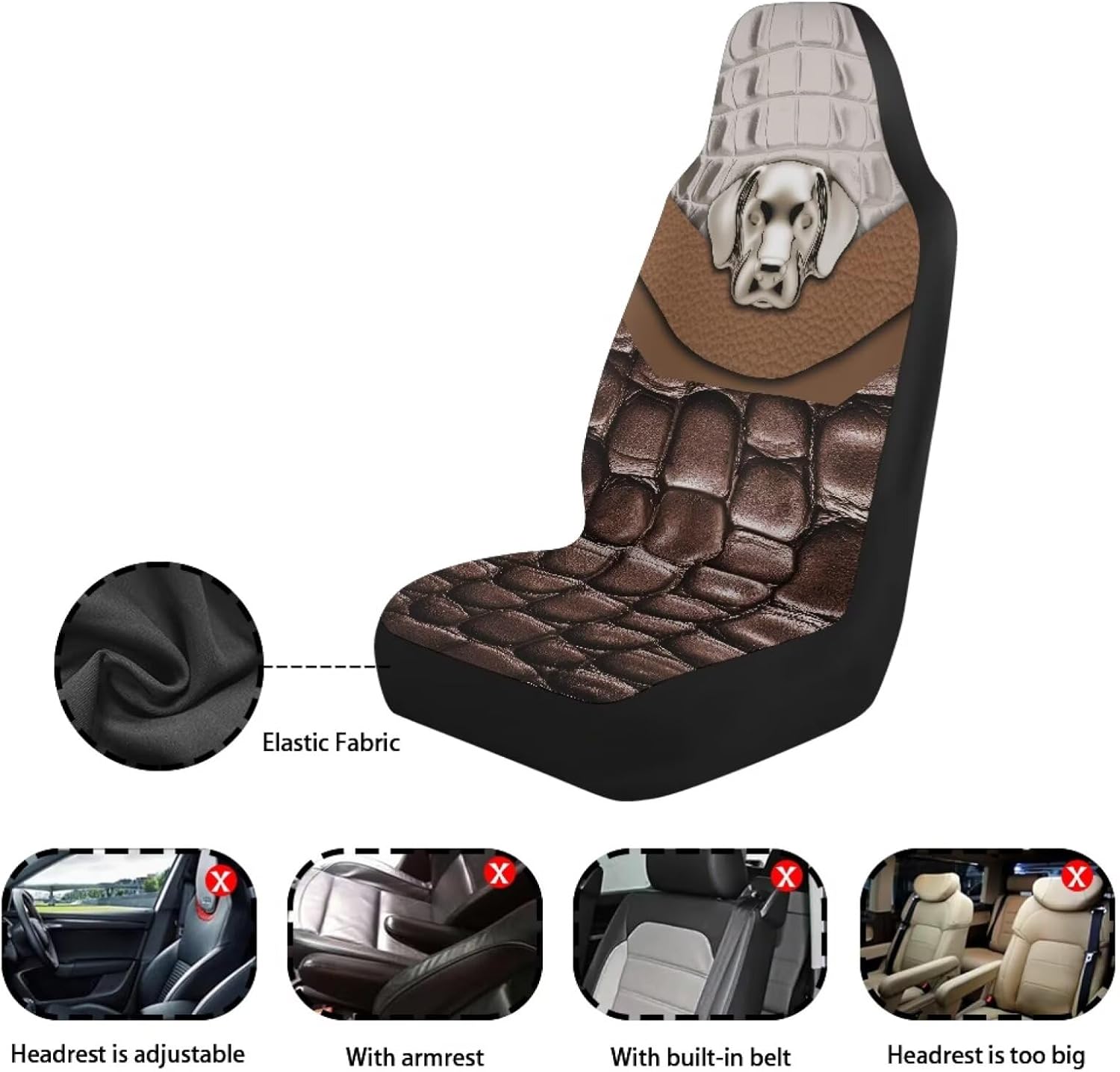 Universal Car Seat Covers Labrador PU Pattern Car Accessories Seat Covers 2 Pieces Automotive Seats Protector Fit for Most Cars SUV Sedans Hatchbacks