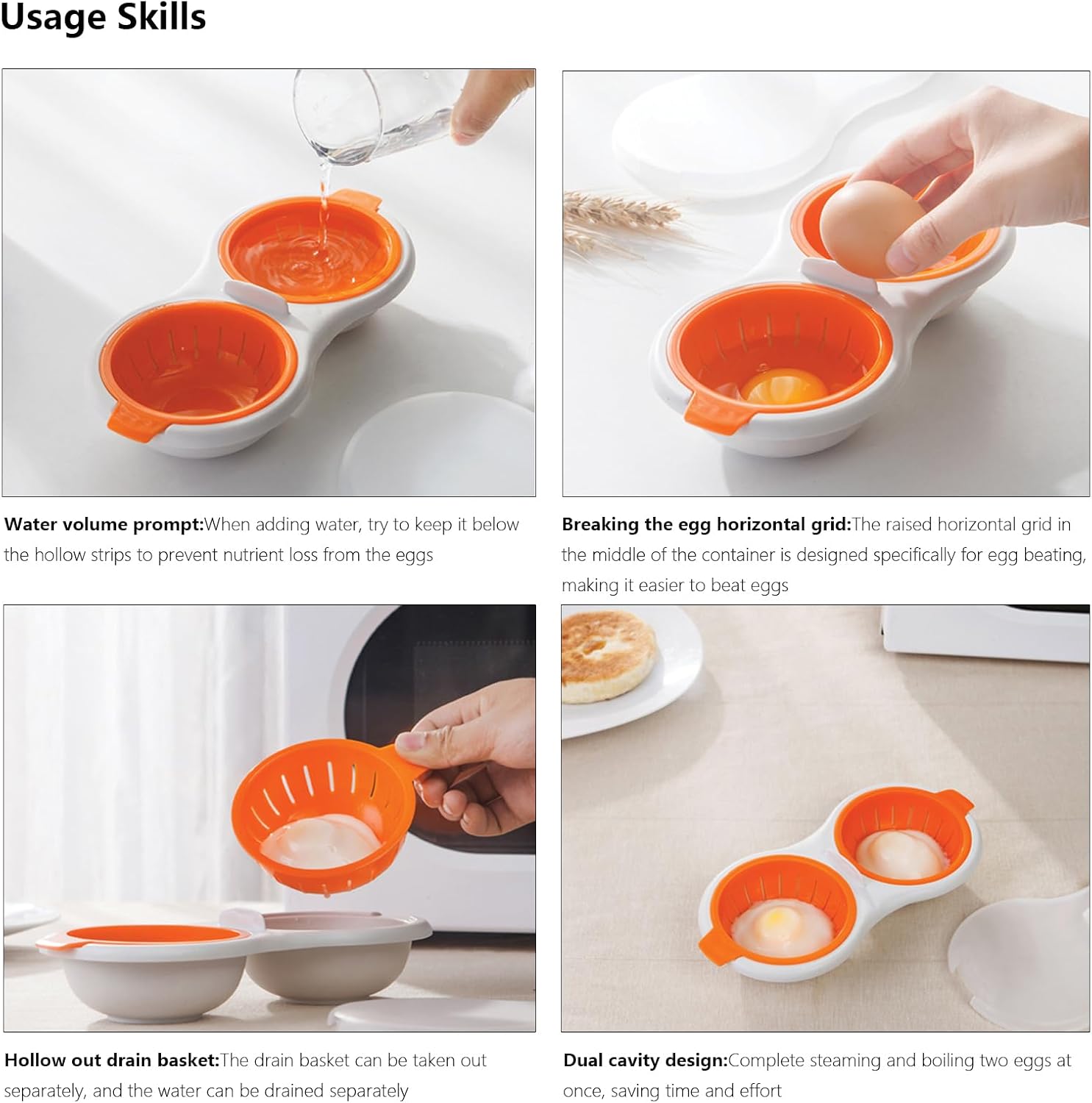 Microwave Egg Poacher,2 Cavity Eggs Poacher, Microwave egg cooker with Lid
