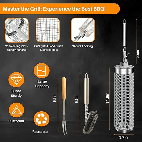 Miniatura 3 de Cesta enrollable para barbacoa, cesta para parrilla de acero inoxidable, accesorios de parrilla de malla para parrilla, cesta para parrilla al aire