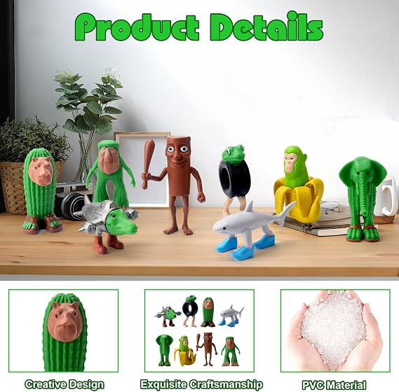 8Pcs Italian Brainrot Action Figures Set, Tung Tung Tung Sahur Figures, Funny Collectible Figures, Funny Tralalero Tralala 3D Printed Desk Toy, Creative Shark,Monkey and More Toys for Kid Fans