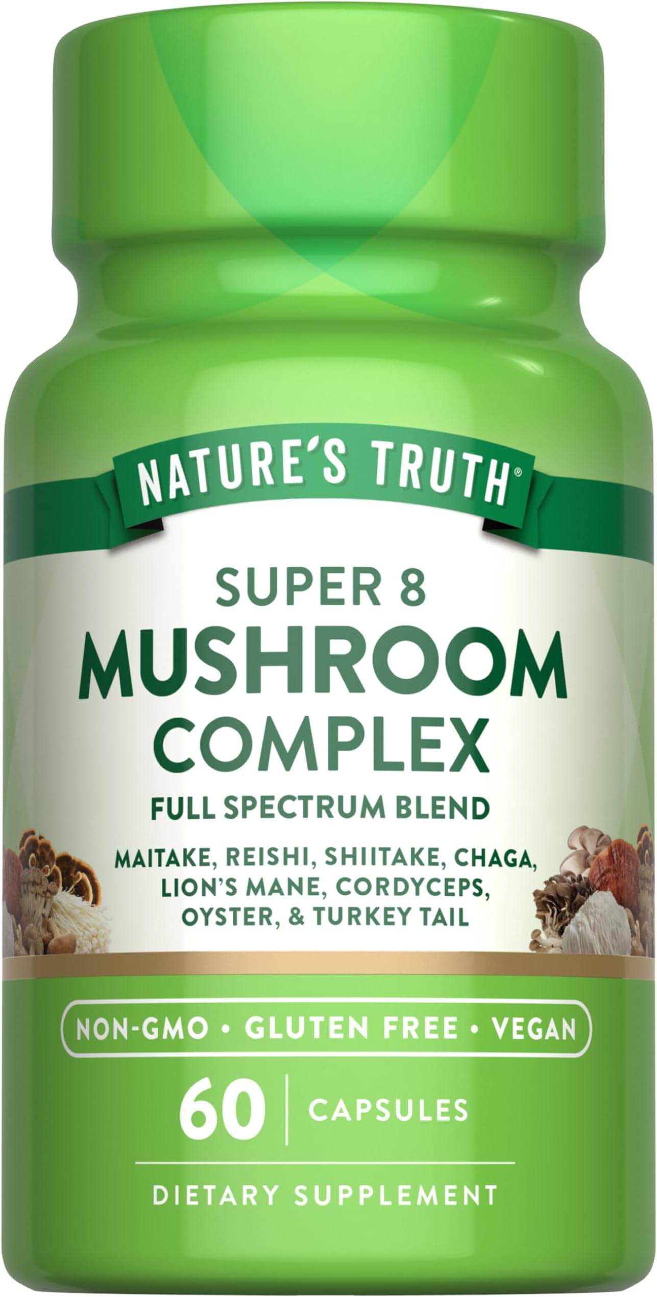 Nature's Truth Mushroom Complex Capsules | 60 Count | Full Spectrum Complex of Super 8 Mushrooms | Vegan, Non-GMO, & Gluten Free Supplement