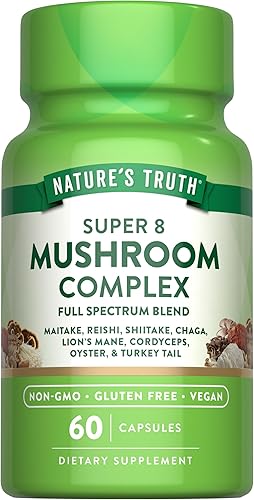 Nature's Truth Cápsulas complejas de hongos  60 unidades  Complejo de espectro completo de setas Super 8  Suplemento vegano, sin OMG y sin gluten