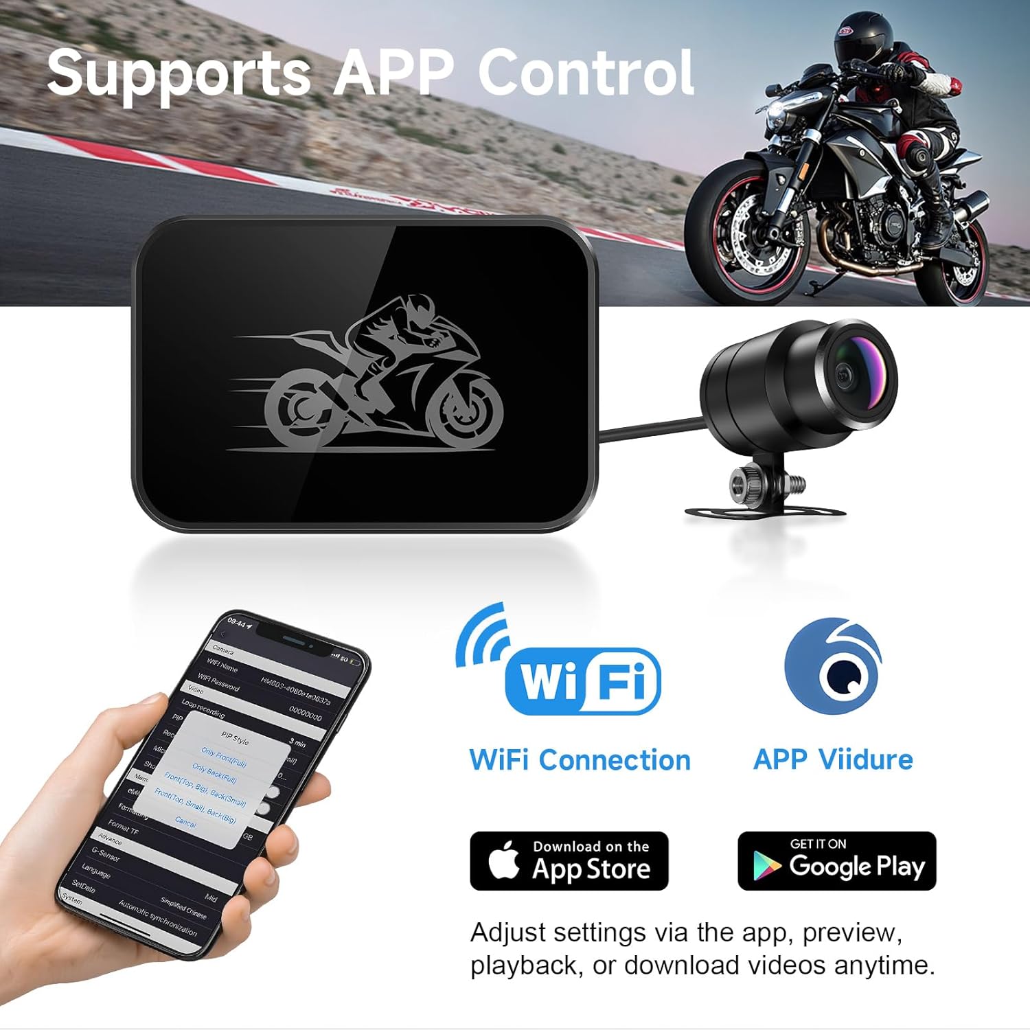 Motorcycle Dash Cam, 2K Ultra HD Front Dash Camera for Motorcycle, IP67 Waterproof, Loop Recording 24H Parking Monitor Wide Angle Night Vision with App Control, Max Support 128 GB