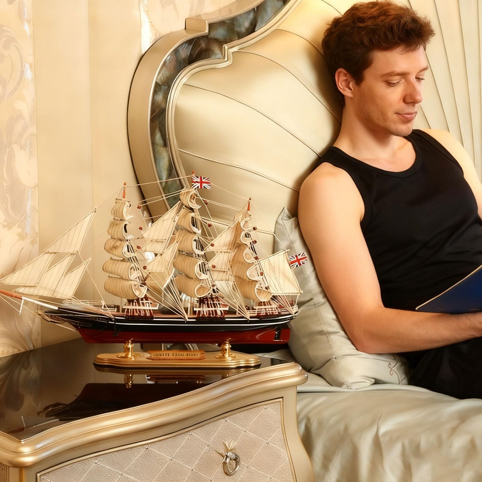 YLME Maqueta De Velero De Madera De 52 Cm Maqueta De Velero De Madera Maciza De Estilo Mediterráneo Adornos Creativos Hechos A Mano De Madera Maciza Adornos Decorativos para El Hogar,Cutty Sark