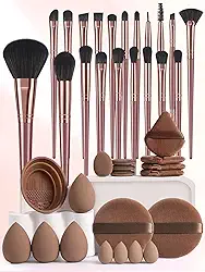 Conjunto de 39 pincéis de maquiagem e esponjas de maquiagem para líquido, creme e pó - polido, mistura e pincel facial