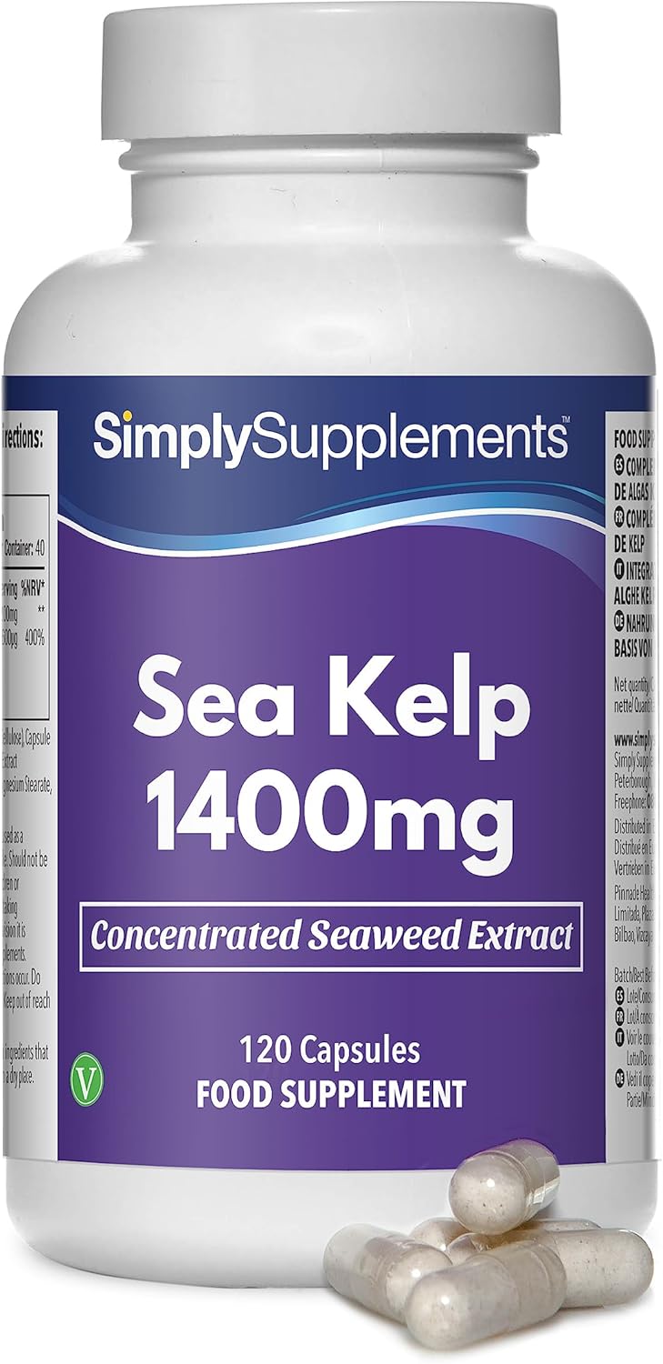 Sea Kelp Capsules 1400mg | Seaweed Supplement Rich in Iodine | Vegan & Vegetarian Friendly | 120 Capsules = 40 Days’ Supply | Manufactured in The UK
