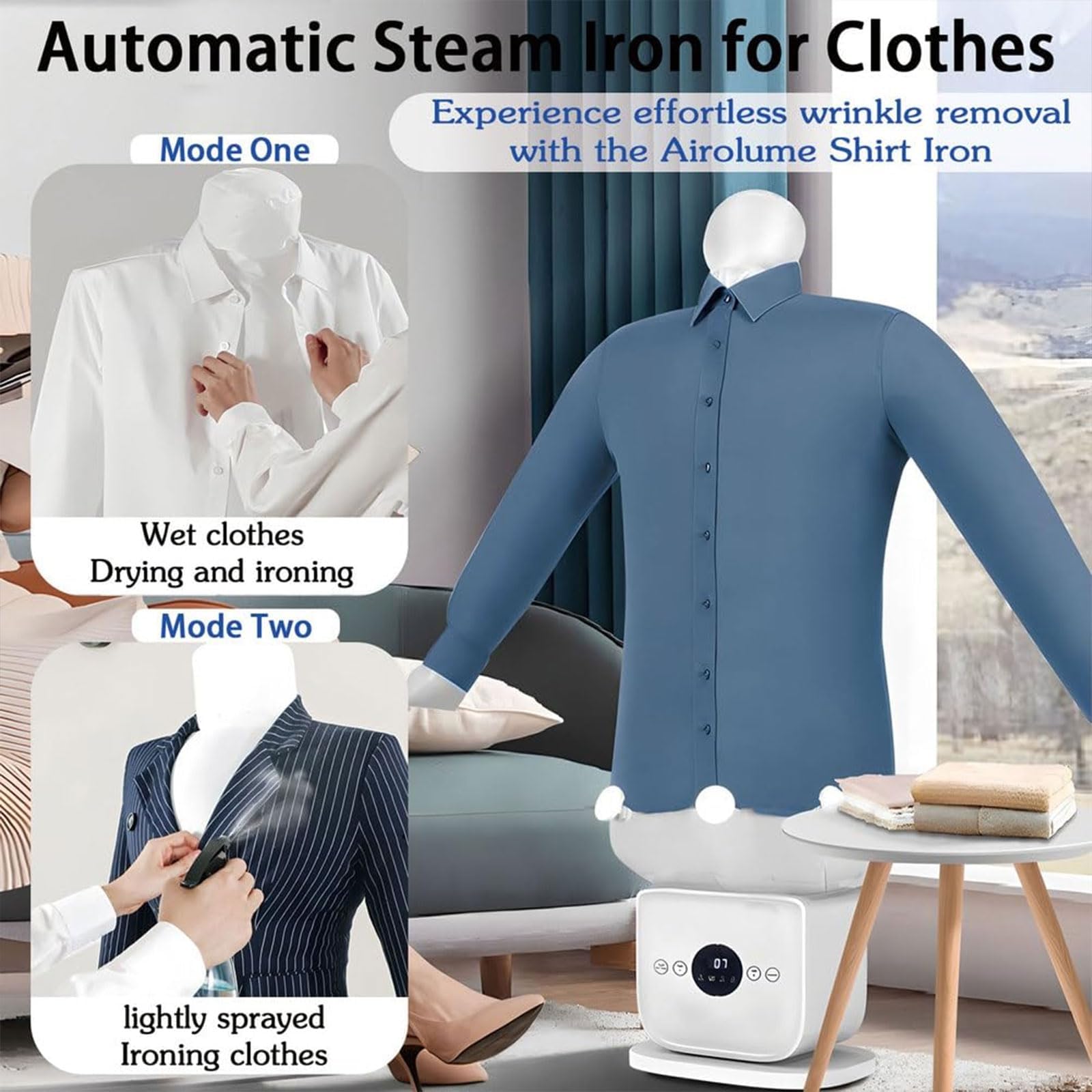 Máquina de Planchar Automática Manos Libres, Secadora de Ropa Inflable con Armario de Vapor Vertical de 360 ​​°, Sistema de Planchado Manos Libres Para Camisas y Pantalones, Control d 4-piece set - 2