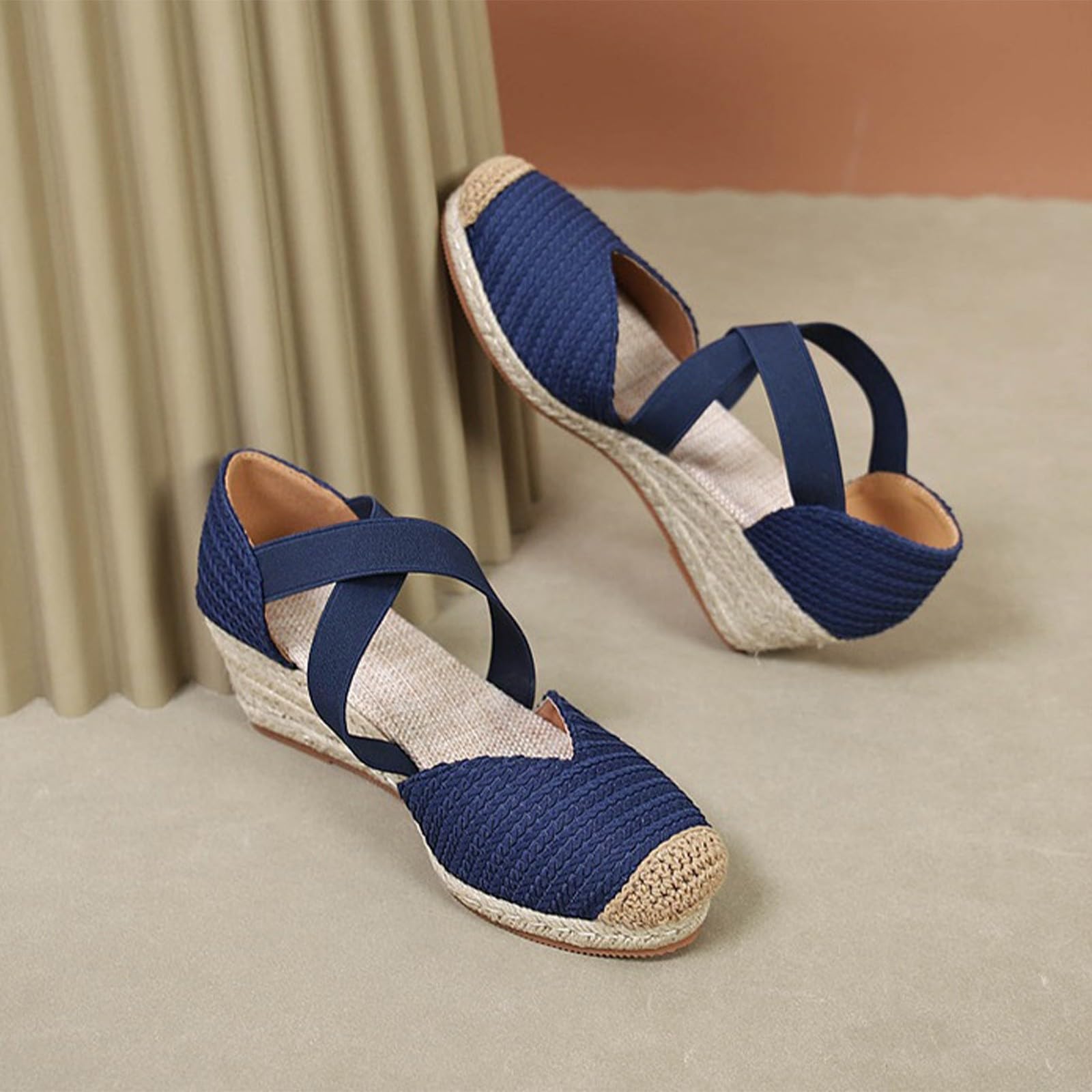 Plataforma Espadrille Sandals - Sandalias de mujer con cordones para verano, zapatos de playa con puntera cerrada, sandalias romanas, sandalias de cuña, sandalias de tiras adaptables para verano y