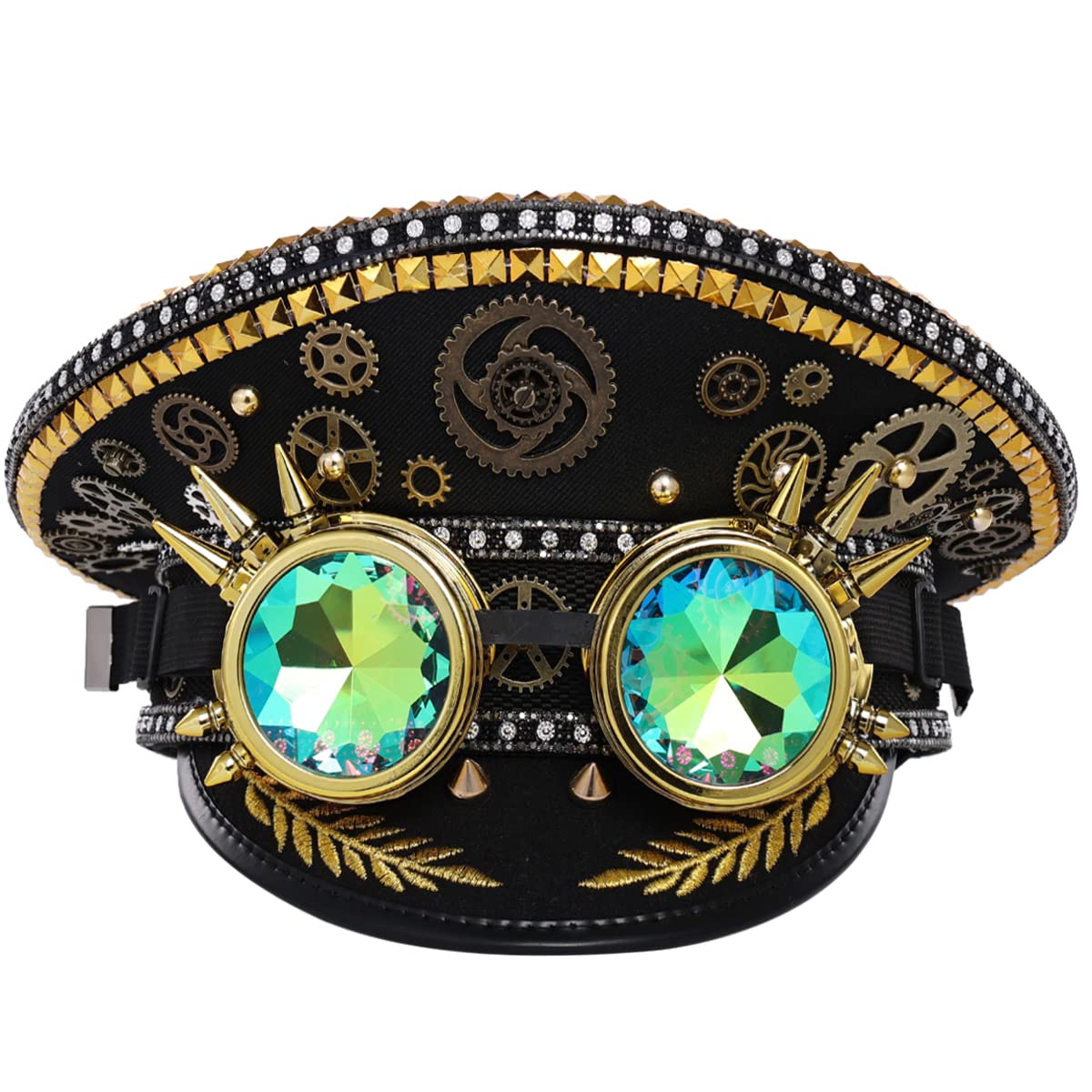 Photo 1 of GRACEART Music Festival Burning Man Hats Sequin Military Hat Steampunk Headpieces with Goggles Style-08 Black(with Goggle)